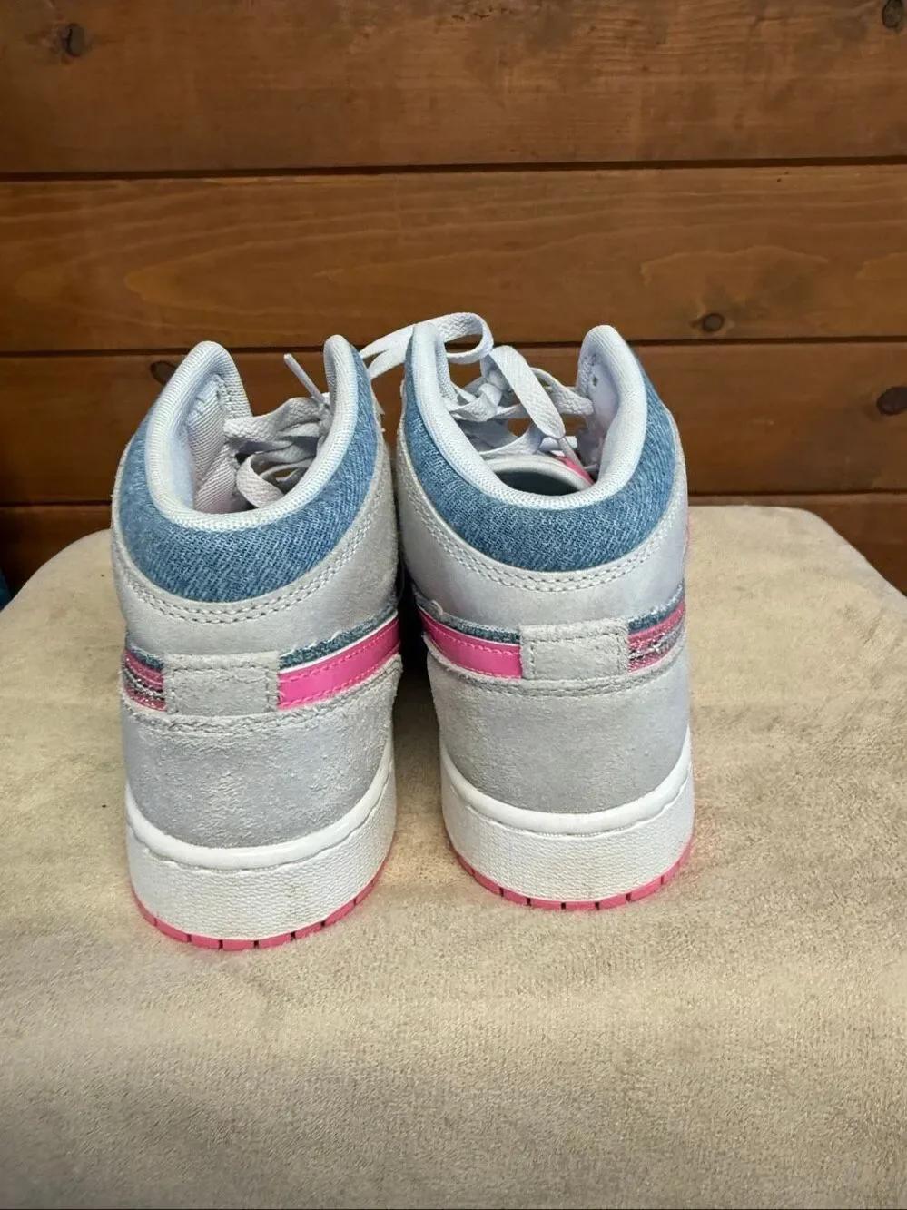 Nike Air Jordan 1 Mid SE shoes Cobalt Bliss/Pink Glow denim/ suede Sz 5 Youth HQ